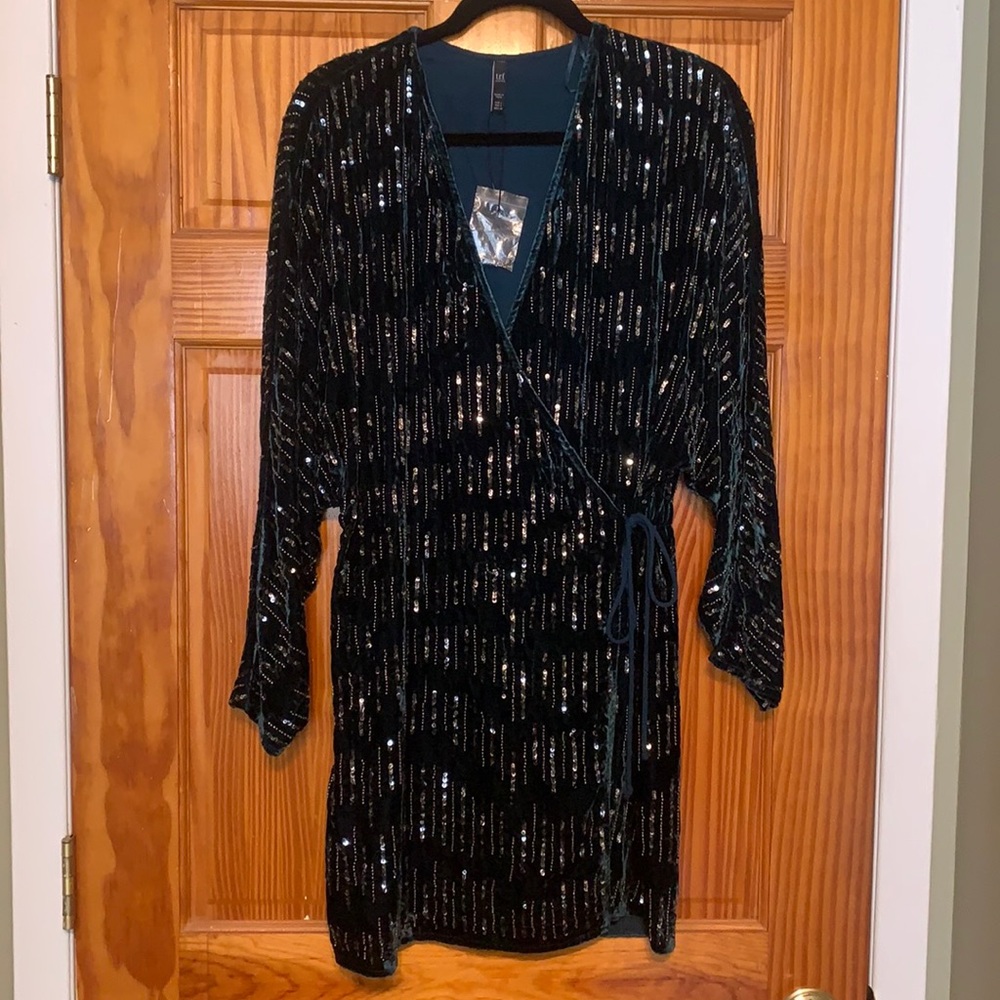 Velour & Sequin Wrap Mini Dress